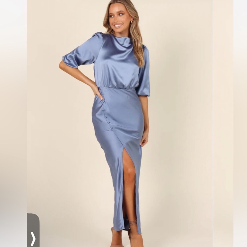 Petal and Pup Blue Satin High Neck Dress